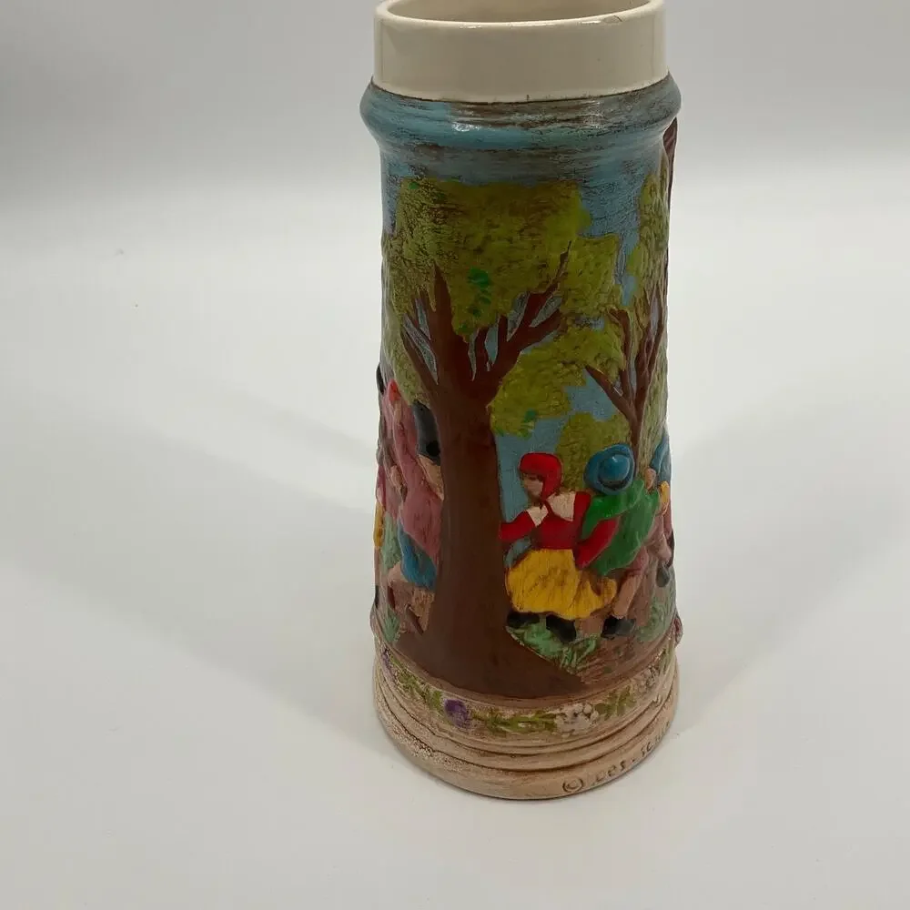 Vintage Beer Stein Les Schirz Kurhaus German Style Raised Relief Folk Ceramic